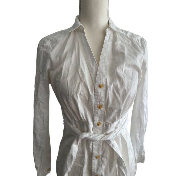MAEVE Anthropologie White Belted Button Down Size 4 - Picture 2 of 5
